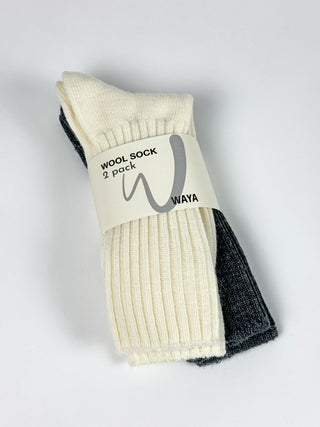 Rib Wool Sock 2-pack  Offwhite/Antracite